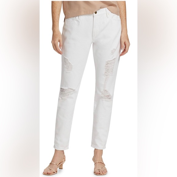 Frame Mid-Rise Distressed Boyfriend White Jeans Size 27 (4) NWT - Picture 3 of 12